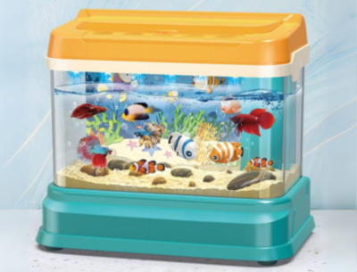 Acvariu de jucărie cu pești magnetici, lumină și muzică | image