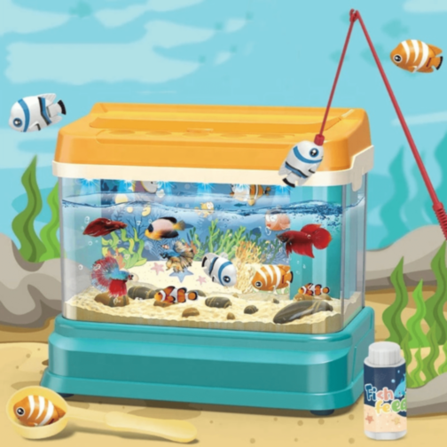Acvariu de jucărie cu pești magnetici, lumină și muzică