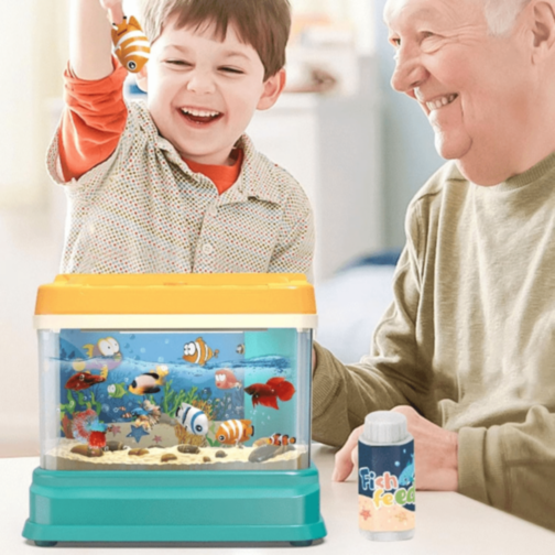 Acvariu de jucărie cu pești magnetici, lumină și muzică