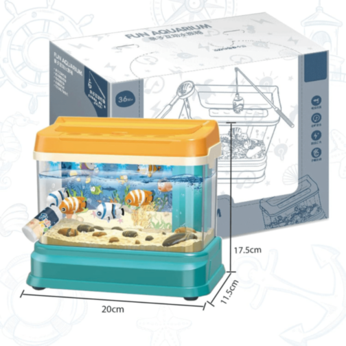 Acvariu de jucărie cu pești magnetici, lumină și muzică