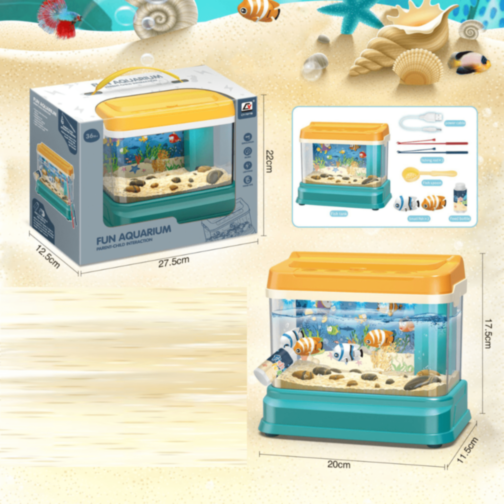 Acvariu de jucărie cu pești magnetici, lumină și muzică