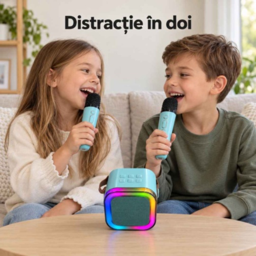 Set karaoke pentru copii cu boxă și două microfoane
