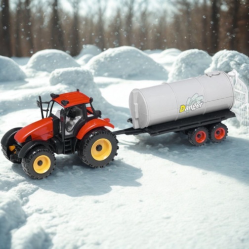 Tractor jucărie pentru copii cu remorcă cisternă (culoare aleatorie)