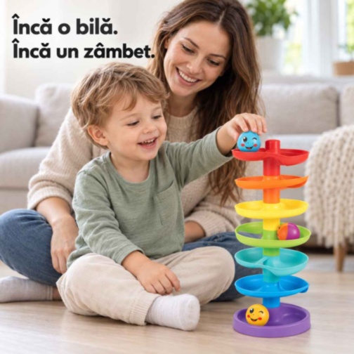 Turn cu piste spiralate si bile pentru copii