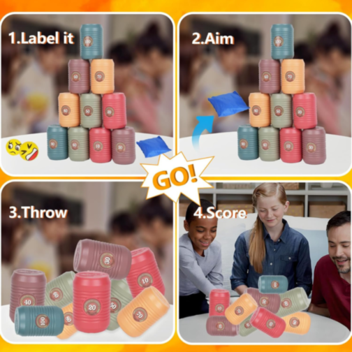 Joc de aruncat cu mingi și cutii colorate