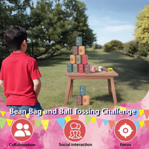 Joc de aruncat cu mingi și cutii colorate