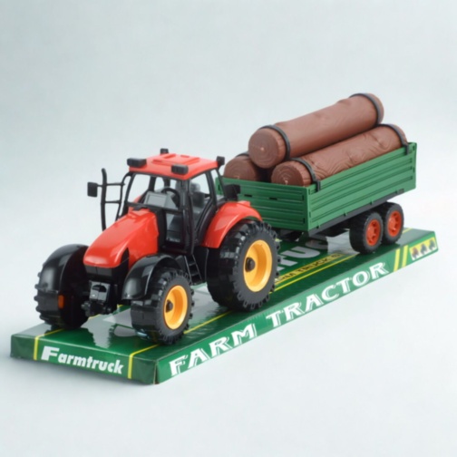 Tractor jucărie pentru copii cu remorcă pentru bușteni (culoare aleatorie)