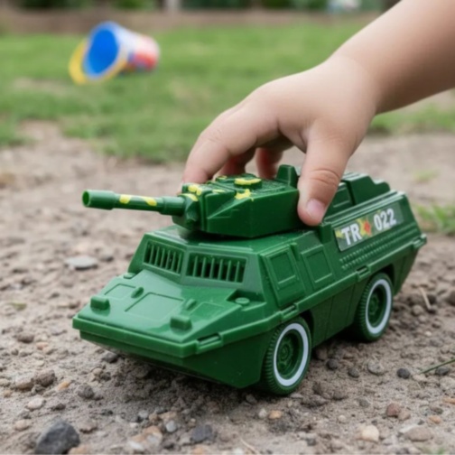 Camion militar transportor cu vehicul blindat copii