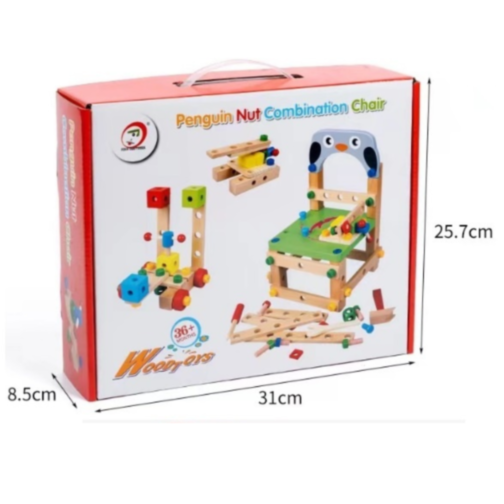 Banc de Lucru și Scaun de Asamblat din Lemn 2 în 1 | Set Educațional cu Unelte pentru Copii