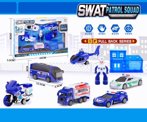 Set Secția de Poliție cu 6 Vehicule și Accesorii