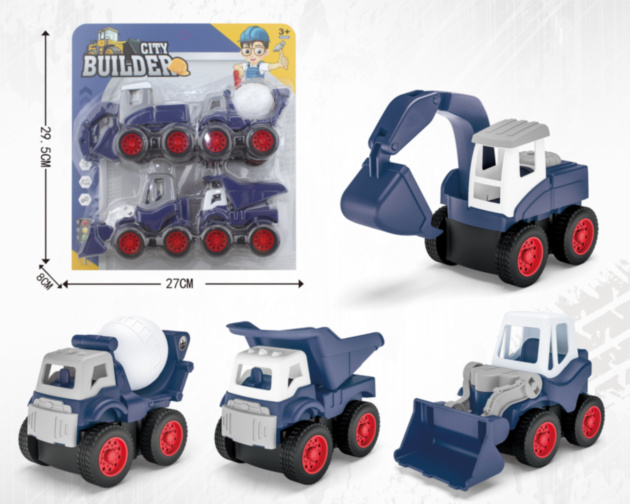 Set 4 Camioane de Construcție cu Fricțiune