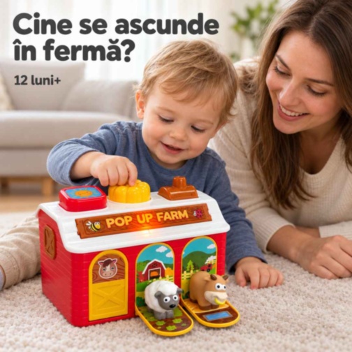 Fermă interactivă Pop Up cu animale, lumini și pian