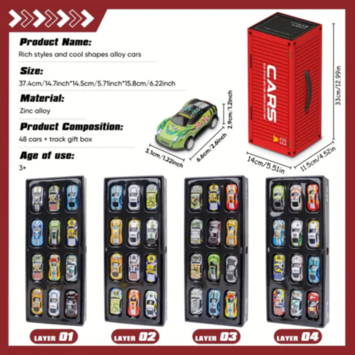 Set 48 Mașinuțe Metalice în Cutie Tip Container – Modele Variate