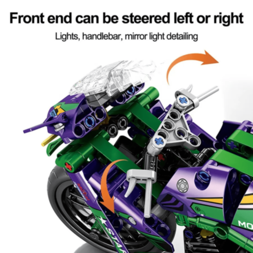 Set de construcție Motocicletă Racing Verde Violet cu 458 Piese