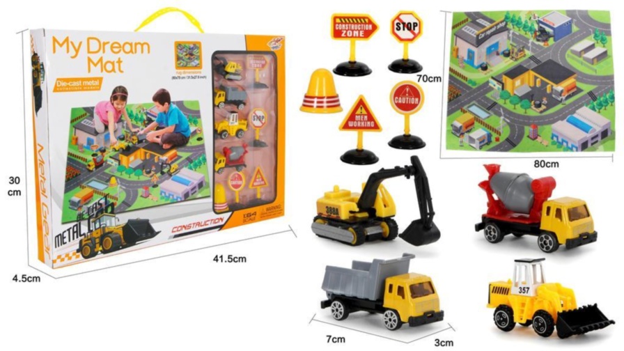Set Covor cu 4 Mașini de Construcție, 80x70cm