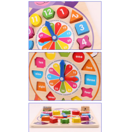 Ceas Didactic Montessori din Lemn în Formă de Urs