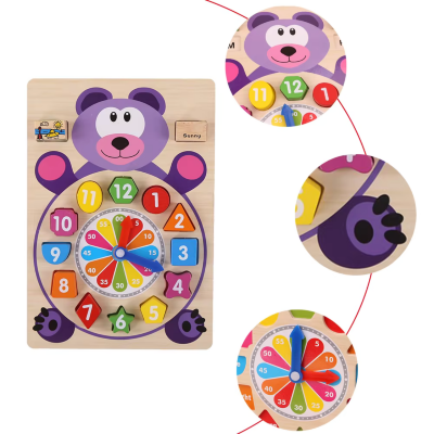 Ceas Didactic Montessori din Lemn în Formă de Urs | image