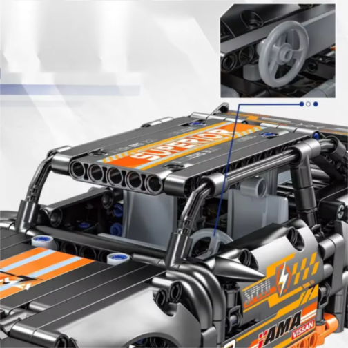 Mașină Supercar Mecanică cu Funcție Pull-Back, Set de 520 Piese
