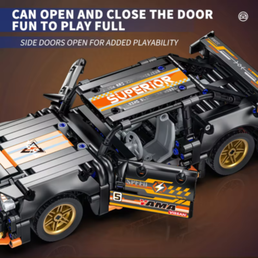 Mașină Supercar Mecanică cu Funcție Pull-Back, Set de 520 Piese