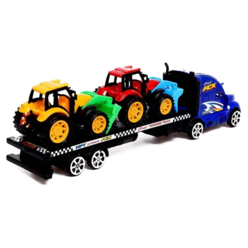Camion transportor auto cu 2 tractoare utilaje (culoare aleatorie)