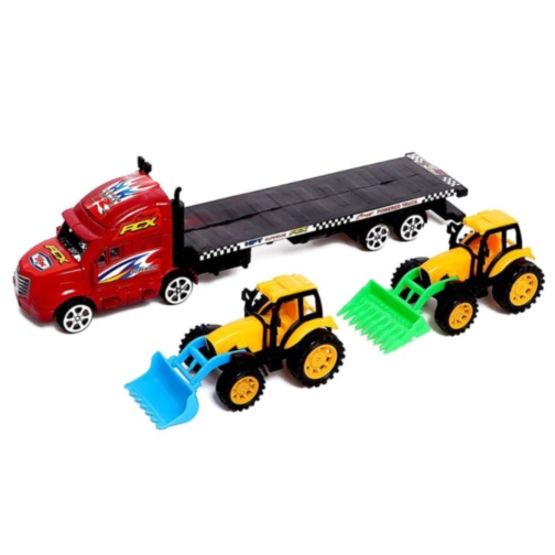 Camion transportor auto cu 2 tractoare utilaje (culoare aleatorie)