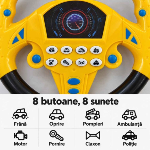 Volan de jucărie pentru copii, cu sunete și ventuze
