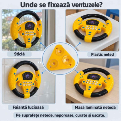 Volan de jucărie pentru copii, cu sunete și ventuze