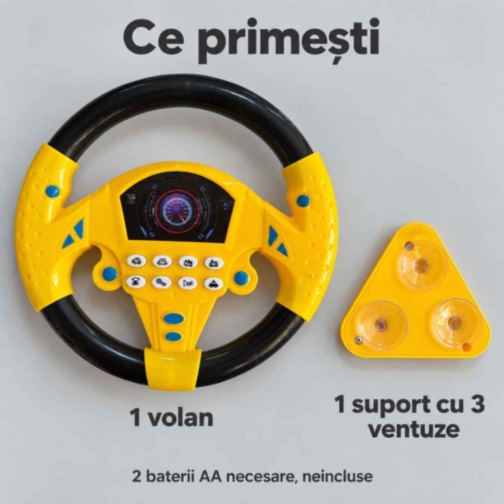 Volan de jucărie pentru copii, cu sunete și ventuze