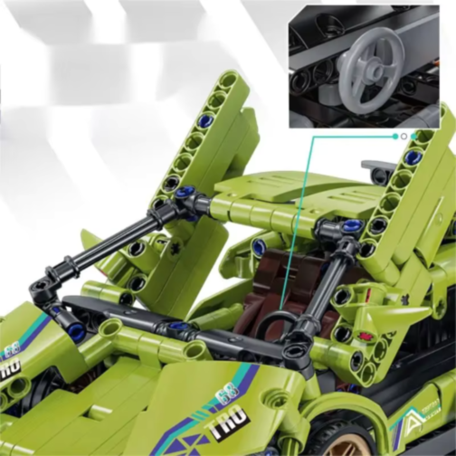 Mașină Supercar Mecanică Verde cu Funcție Pull-Back, Set de 470 Piese