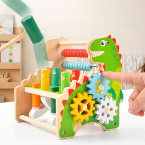 Centru Educațional Montessori din Lemn cu Dinozaur – 6 Activități Interactive