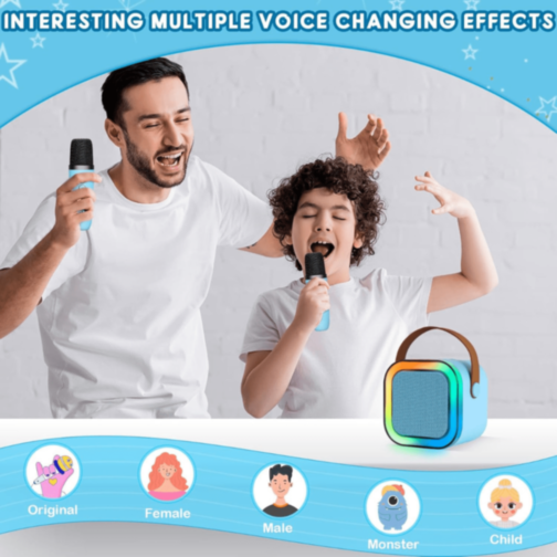 Boxă Karaoke Portabilă cu 2 Microfoane Wireless (albastru)