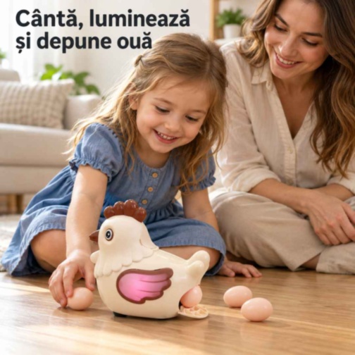 Găinușă muzicală cu lumini, care merge și depune ouă