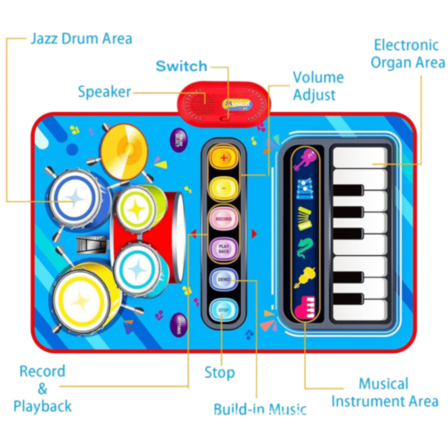 Covoraș Muzical cu Pian și Set de Tobă pentru Copii