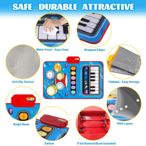Covoraș Muzical cu Pian și Set de Tobă pentru Copii