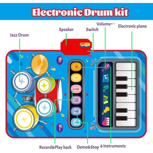 Covoraș Muzical cu Pian și Set de Tobă pentru Copii