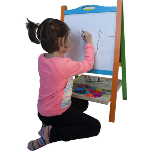Tablă Educațională Dublă din Lemn | Suprafață Magnetică și Neagră pentru Creta