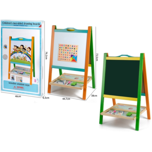 Tablă Educațională Dublă din Lemn | Suprafață Magnetică și Neagră pentru Creta