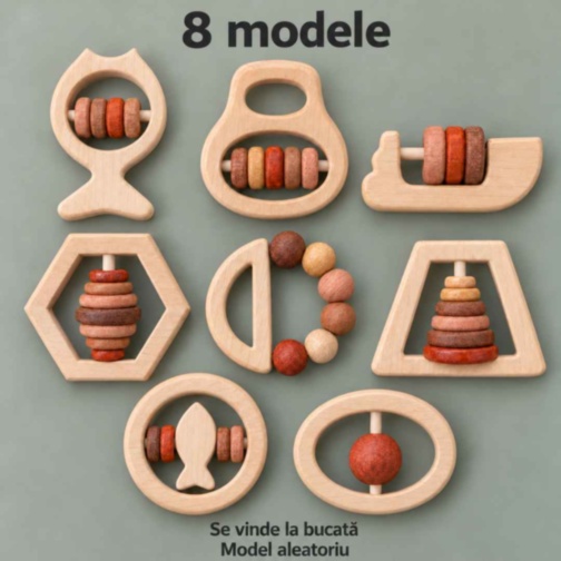 Zornăitoare din lemn natural cu 8 modele diferite