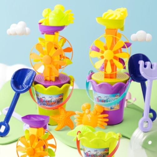 Set Plajă cu Găletușă și Moară de Apă – Unelte și Forme Marine (culoare aleatorie)