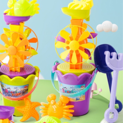 Set Plajă cu Găletușă și Moară de Apă – Unelte și Forme Marine (culoare aleatorie)