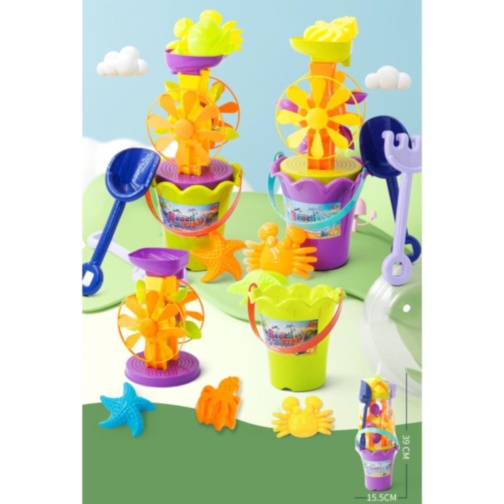 Set Plajă cu Găletușă și Moară de Apă – Unelte și Forme Marine (culoare aleatorie)
