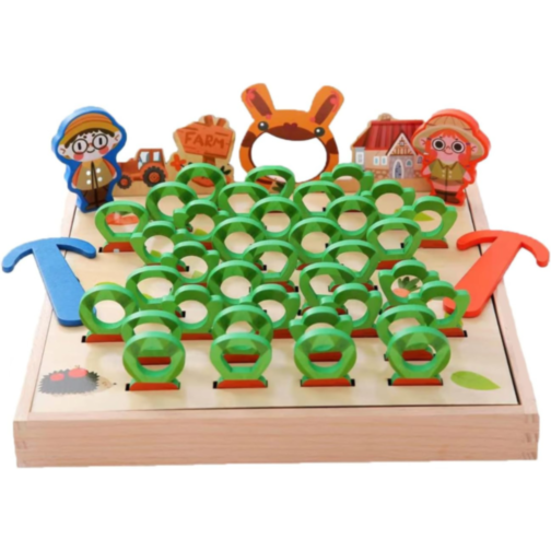 Joc Educativ Montessori din Lemn – Recolta de Morcovi cu Litere și Cifre