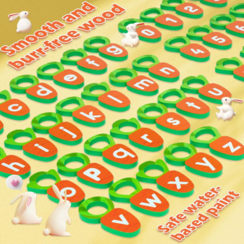 Joc Educativ Montessori din Lemn – Recolta de Morcovi cu Litere și Cifre