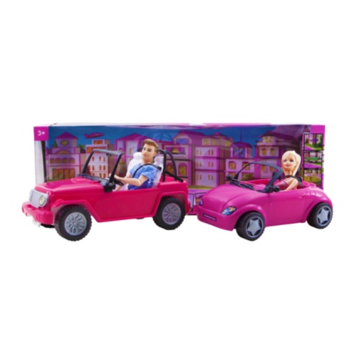 Set Barbie și Ken cu Mașini Decapotabile, 70cm