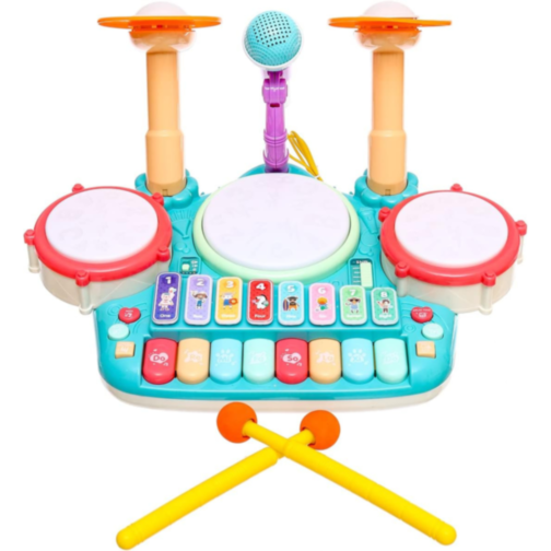 Jucărie Interactivă Set de Tobă și Pian cu Microfon pentru Copii
