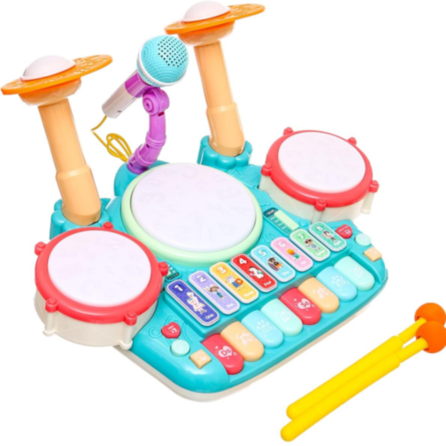Jucărie Interactivă Set de Tobă și Pian cu Microfon pentru Copii
