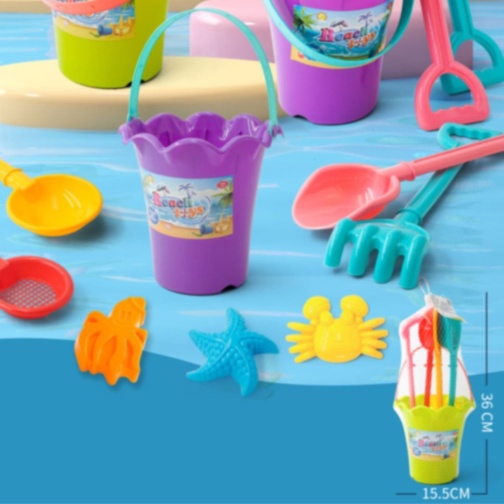 Set Jucării de Plajă – Găletușă cu Unelte Colorate și Forme Marine (culoare aleatorie)