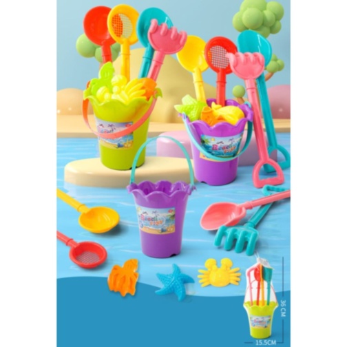 Set Jucării de Plajă – Găletușă cu Unelte Colorate și Forme Marine (culoare aleatorie)