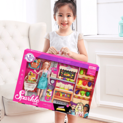 Set Păpușă Sparkle Bella cu Stand Fructe Jucărie | image