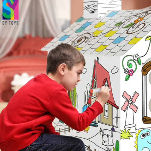 Căsuță interactivă de colorat pentru copii - 79x63x109 cm